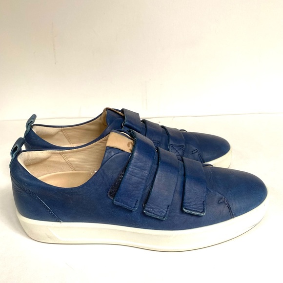 Ecco 8 Men’s Leather Sneaker Indigo Blue Velcro 10 - Picture 4 of 11